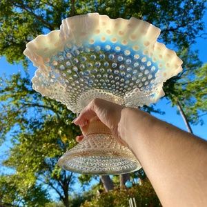 Vintage Fenton Large Moonstone French Opalescent Hobnail Pedestal Compote Bowl